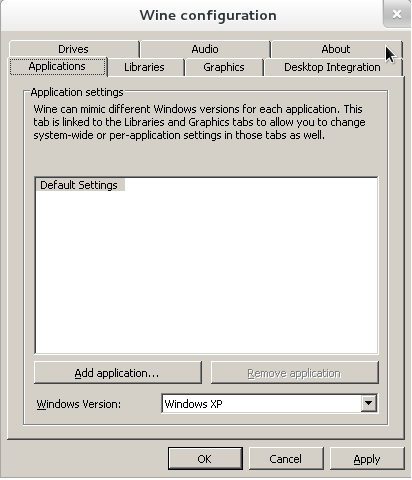 Wine Default Application Settings